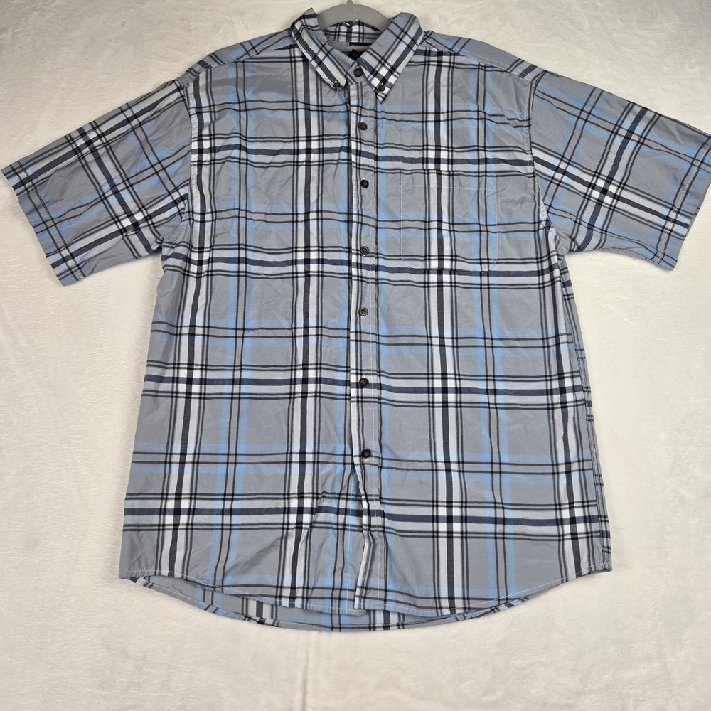 Walnut Creek Shirt Men's Large Blue Gray Plaid‎ Short Sleeve Shirt Button Up